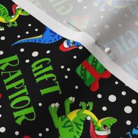 Medium Scale Gift Raptor Funny Gift Wrapping Santa Dinosaurs and Presents on Black