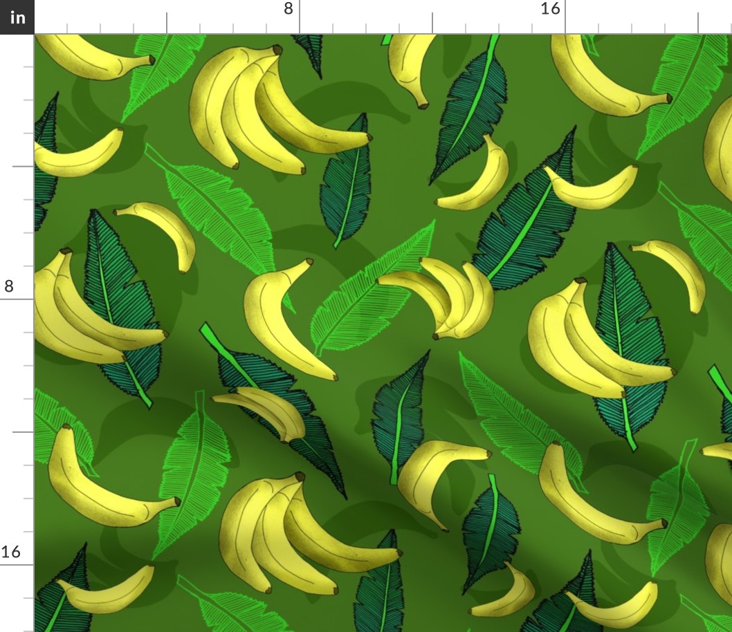 Tumbling Bananas over Banana Leaves 