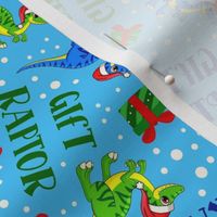 Medium Scale Gift Raptor Funny Gift Wrapping Santa Dinosaurs and Presents on Blue