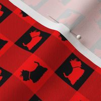 Red  and Black Gingham Check with Center Scottie Medallions in Red  and Black