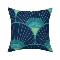 Art Deco Peacock Feather Fan Scallop navy turquoise XL 12in wallpaper scale by Pippa Shaw