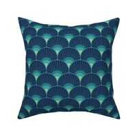 Art Deco Peacock Feather Fan Scallop navy turquoise 3in scale by Pippa Shaw