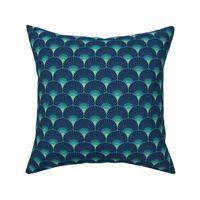 Art Deco Peacock Feather Fan Scallop navy turquoise 2in scale by Pippa Shaw