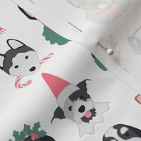 Pink Christmas Puppies on White 1 1/2 in