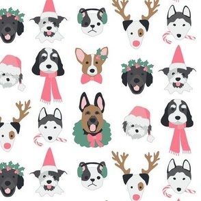 Pink Christmas Puppies on White 1 1/2 in
