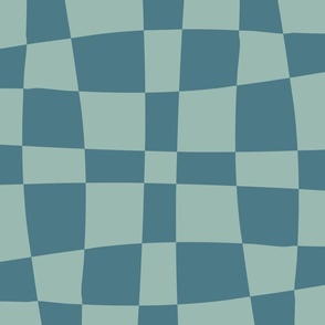 Wonky Checks Wallpaper Large Print - Teal, Green