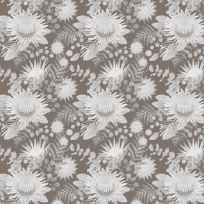 King Protea silver taupe hand drawn flowers
