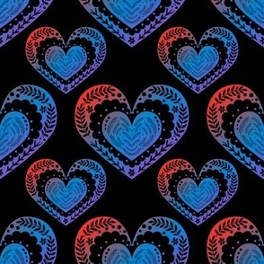 Blue and Red hearts on black
