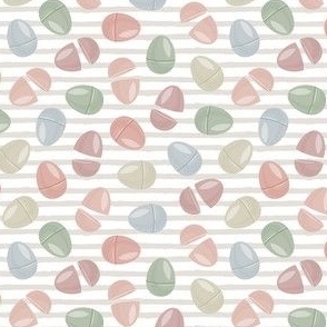 (small scale) Easter eggs - plastic Easter egg hunt - soft neutrals on stripes  - LAD22