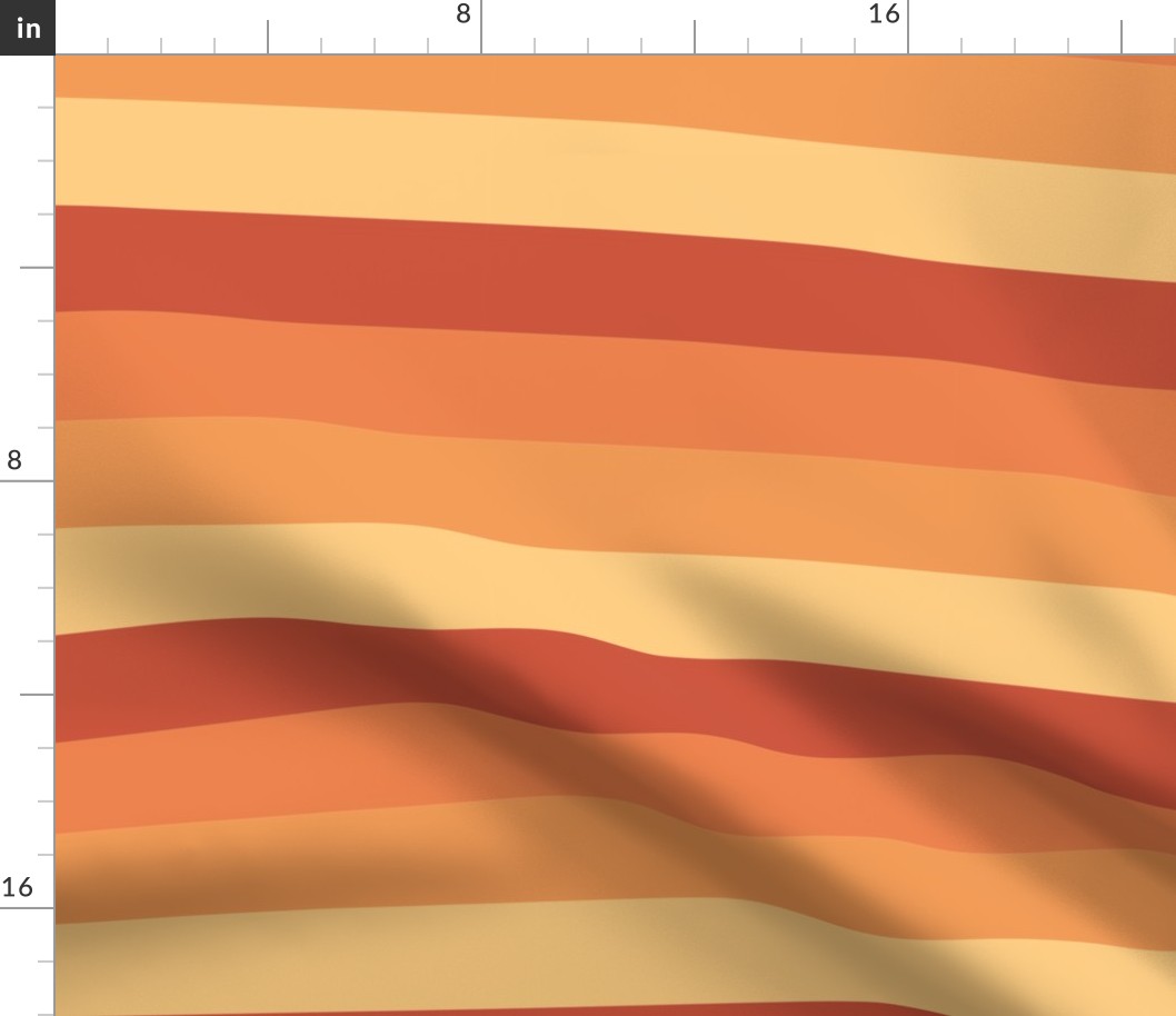   2" Wide Horizontal Stripes Gradient Retro Sunset in Shades of Orange and Coral