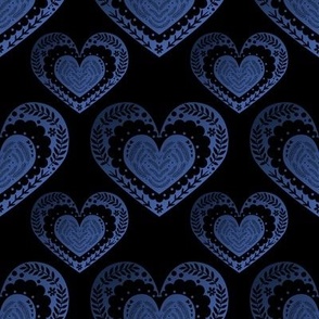 Blue hearts on black background