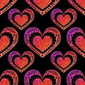 Red and Pink hearts on black background