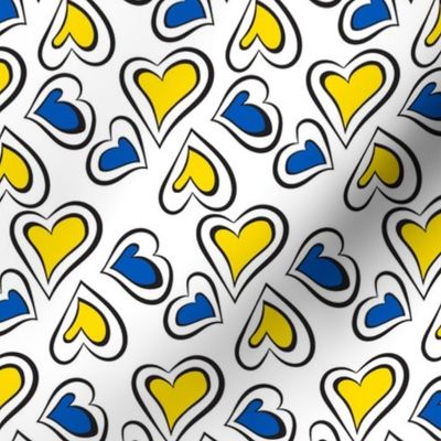 Yellow and Blue Hearts on white bg