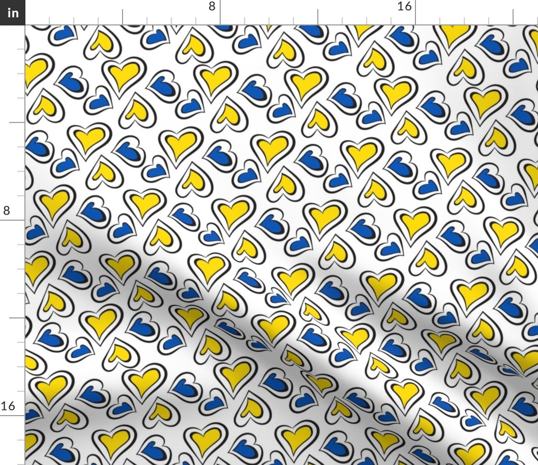 Yellow and Blue Hearts on white bg