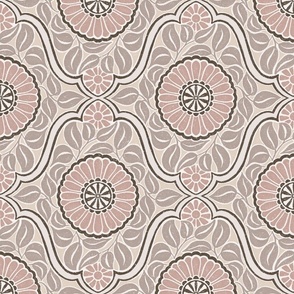 Vintage Trellis - 12" large - taupe and dusty pink with strong outline