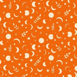 Small Boho Moon Phases Pattern on Orange Background