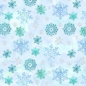 Watercolor Snowflakes - Blue Winter Sparkles