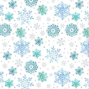 Watercolor Snowflakes Winter wonderland Silver Glitter Snowflakes