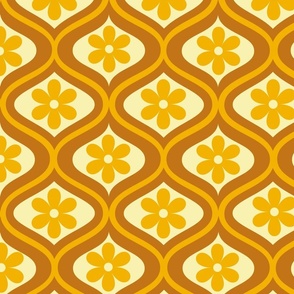 Yellow retro flowers on ogee pattern 