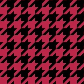 Medium Scale Viva Magenta Houndstooth on Black Pantone Color Of The Year 2023