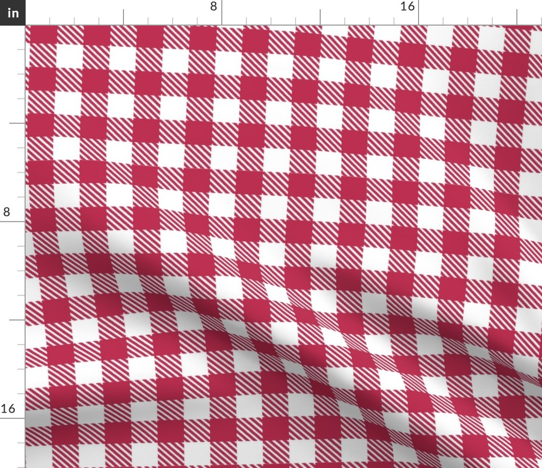 Bigger Scale Viva Magenta Gingham Plaid Checker on White Pantone Color of The Year 2023