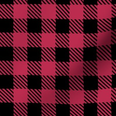 Bigger Scale Viva Magenta Gingham Plaid Checker on Black Pantone Color of The Year 2023