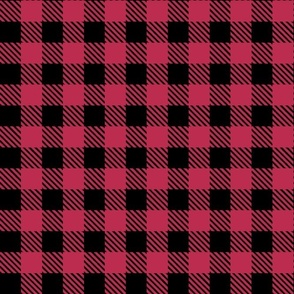 Bigger Scale Viva Magenta Gingham Plaid Checker on Black Pantone Color of The Year 2023