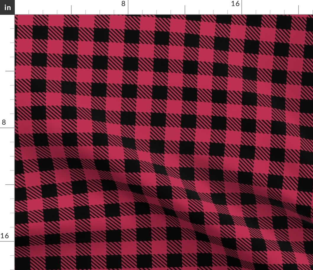 Bigger Scale Viva Magenta Gingham Plaid Checker on Black Pantone Color of The Year 2023