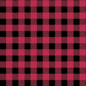 Smaller Scale Viva Magenta Gingham Plaid Checker on Black Pantone Color of The Year 2023