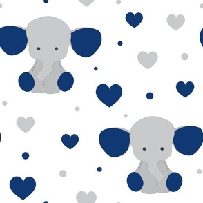 Navy Blue Elephant Hearts Baby Boy Nursery  