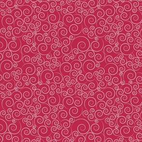 small scale spirals - white spirals on viva magenta - spirals fabric and wallpaper
