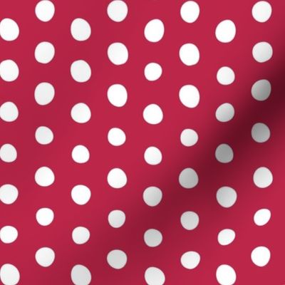 white crooked dots on viva magenta - dots fabric and wallpaper