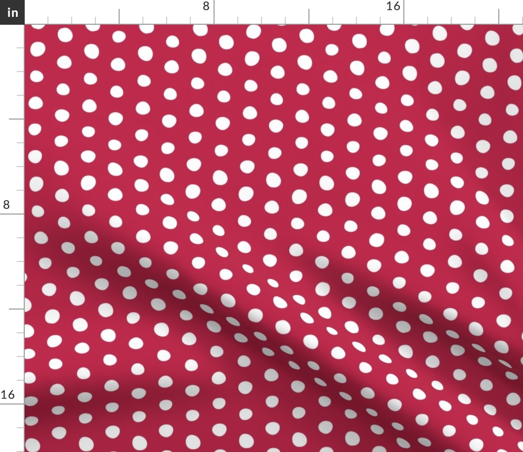 white crooked dots on viva magenta - dots fabric and wallpaper