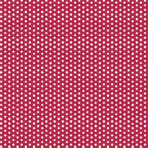 small scale white crooked dots on viva magenta - dots fabric and wallpaper