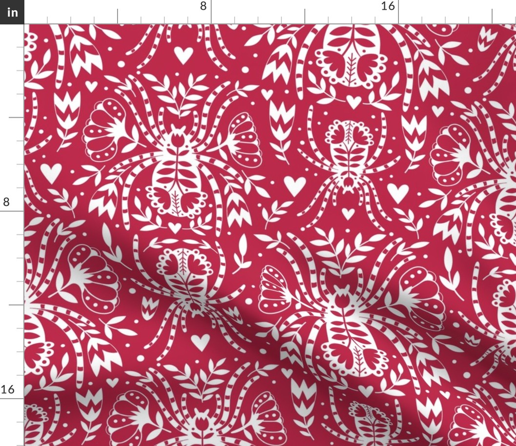 Large Scale Spider Damask Pantone Color Of The Year Viva Magenta 2023