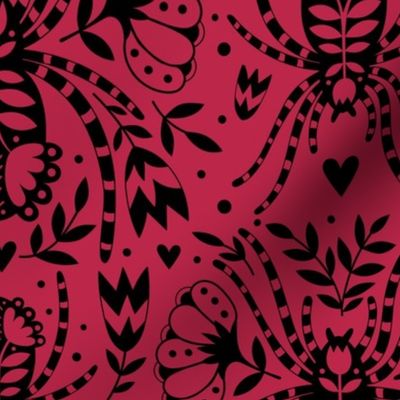 Large Scale Spider Damask Pantone Color Of The Year Viva Magenta and Black 2023
