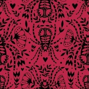 Medium Scale Spider Damask Pantone Color Of The Year Viva Magenta and Black 2023