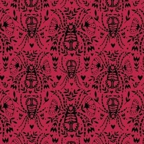 Small Scale Spider Damask Pantone Color Of The Year Viva Magenta and Black 2023