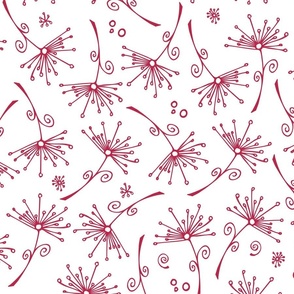 dandelions - viva magenta hand-drawn dandelions on white - floral fabric and wallpaper