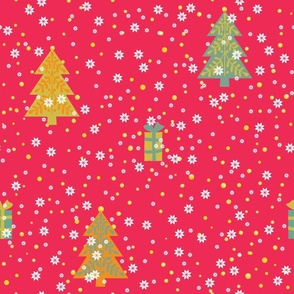 mid scale_Happy Holly Jolly Merry Christmas - Pine Tree - pink coordinate