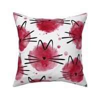 cat - ellie cat viva magenta - watercolor drops cat - cute cat fabric and wallpaper