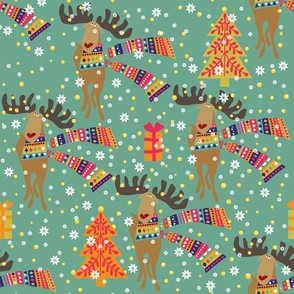 mid scale_Reindeer holly jolly peace love merry Christmas teal