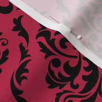 Bigger Scale Floral Damask Black with Pantone Viva Magenta Color Of The Year 2023 
