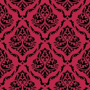 Bigger Scale Floral Damask Black with Pantone Viva Magenta Color Of The Year 2023 