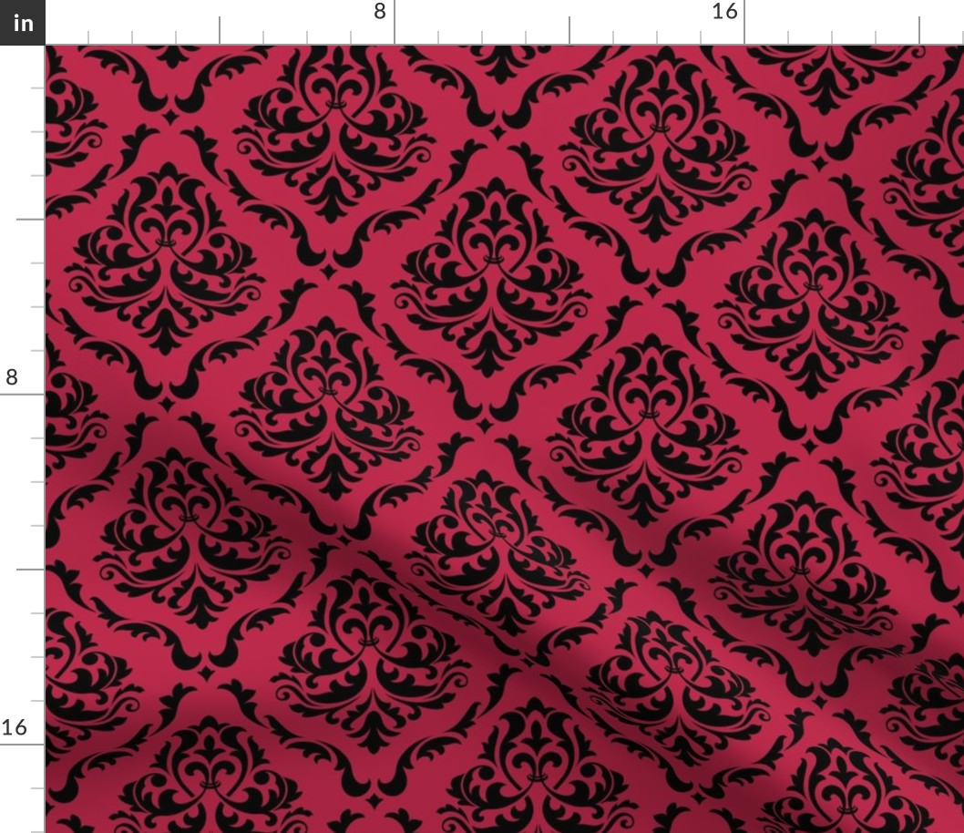 Bigger Scale Floral Damask Black with Pantone Viva Magenta Color Of The Year 2023 
