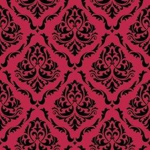 Smaller Scale Floral Damask Black with Pantone Viva Magenta Color Of The Year 2023 