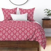 Bigger Scale Floral Damask White with Pantone Viva Magenta Color Of The Year 2023 