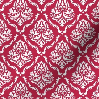 Smaller Scale Floral Damask White with Pantone Viva Magenta Color Of The Year 2023 