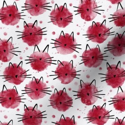 micro scale cat - ellie cat viva magenta - watercolor drops cat - cute cat fabric and wallpaper