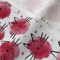 micro scale cat - ellie cat viva magenta - watercolor drops cat - cute cat fabric and wallpaper